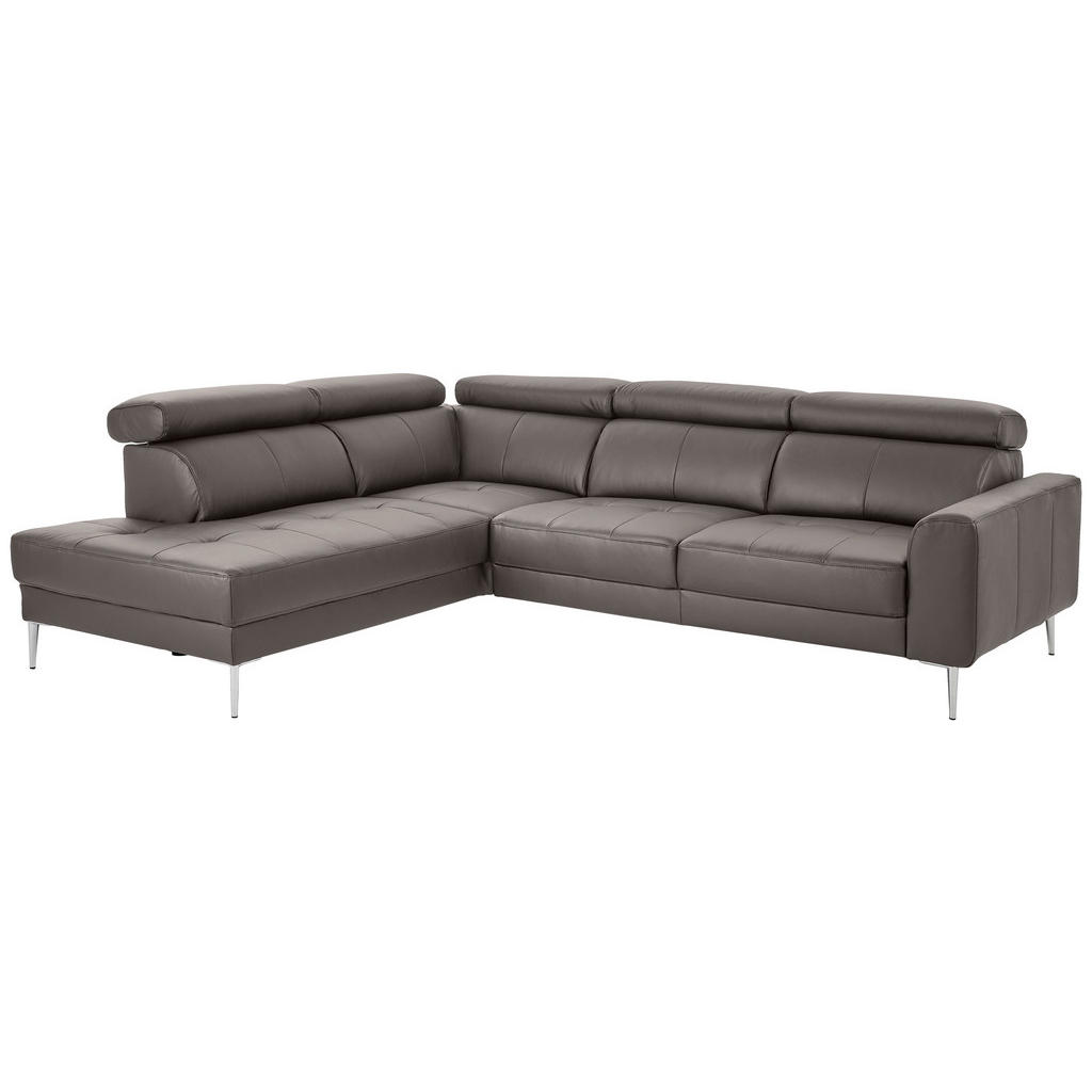 Thumbnail - Hom`in Ecksofa, Grau, Leder, Echtleder, Rindleder, 4-Sitzer, Ottomane links, L-Form, 262x213 cm, Blauer Engel, Goldenes ...