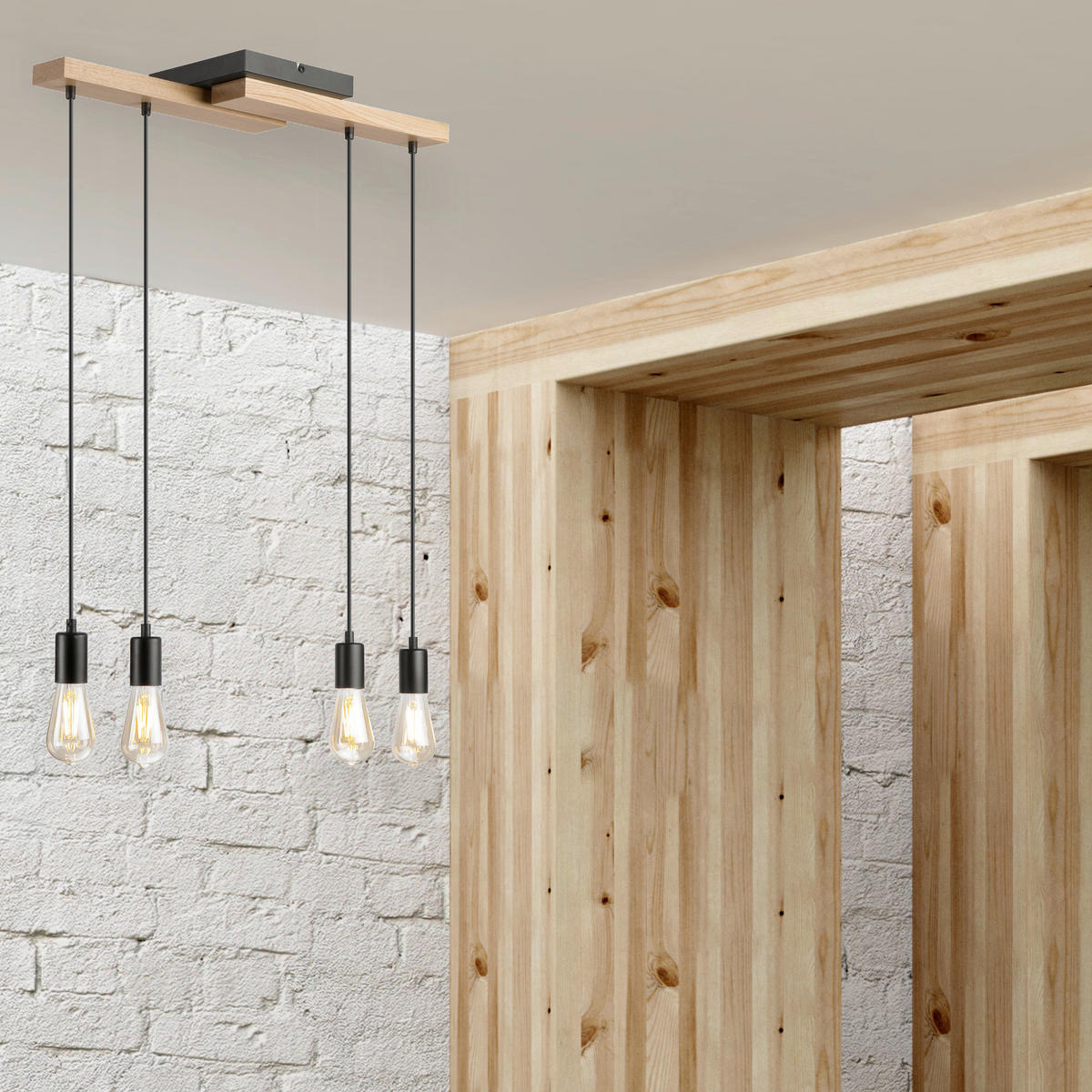 DECKENLEUCHTE    64/84/150 cm  - Honigeiche/Schwarz, Natur, Holz/Metall (64/84/150cm)