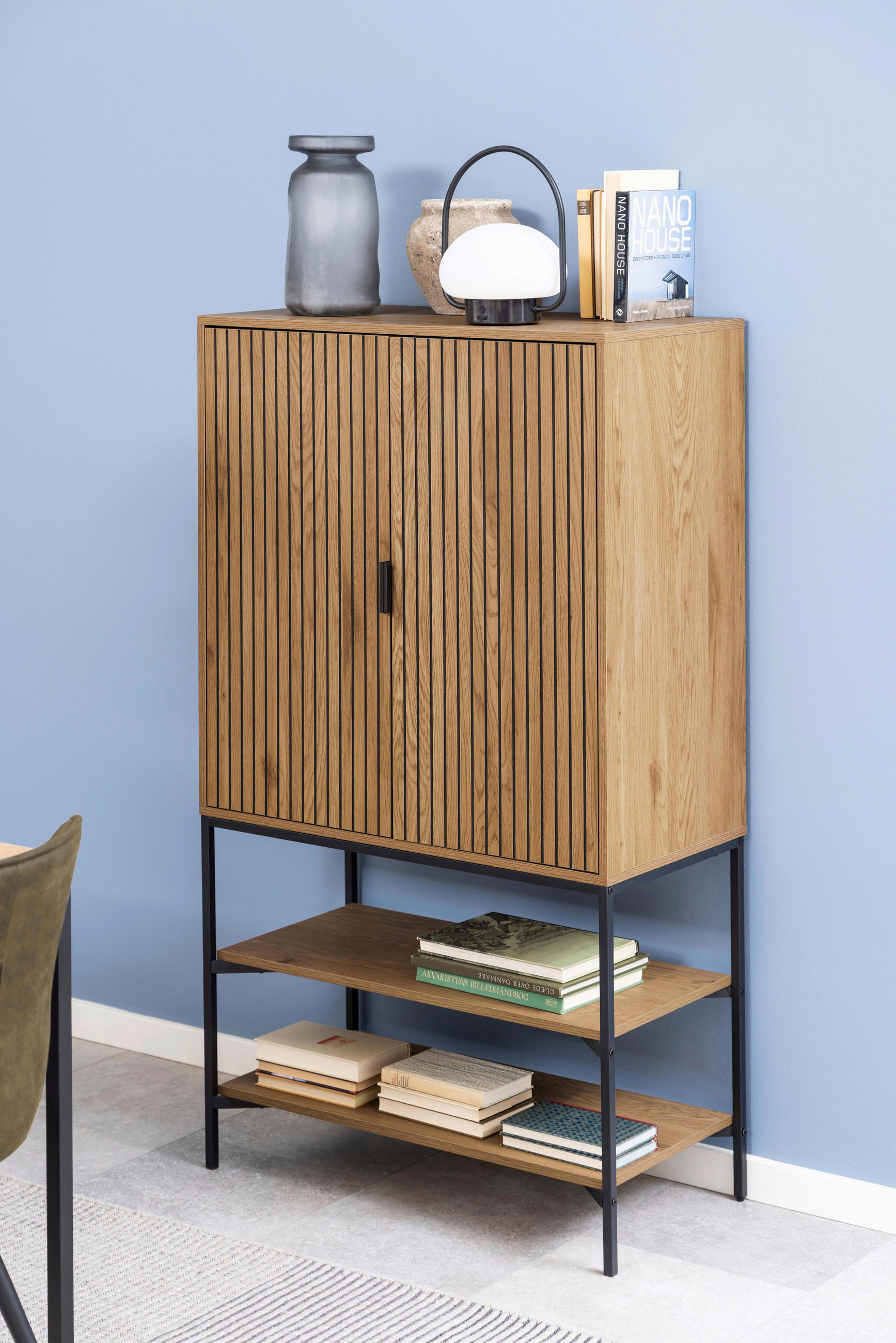 HIGHBOARD  in 80/140/40 cm  - Eichefarben/Schwarz, Design, Holzwerkstoff/Metall (80/140/40cm) - Livetastic