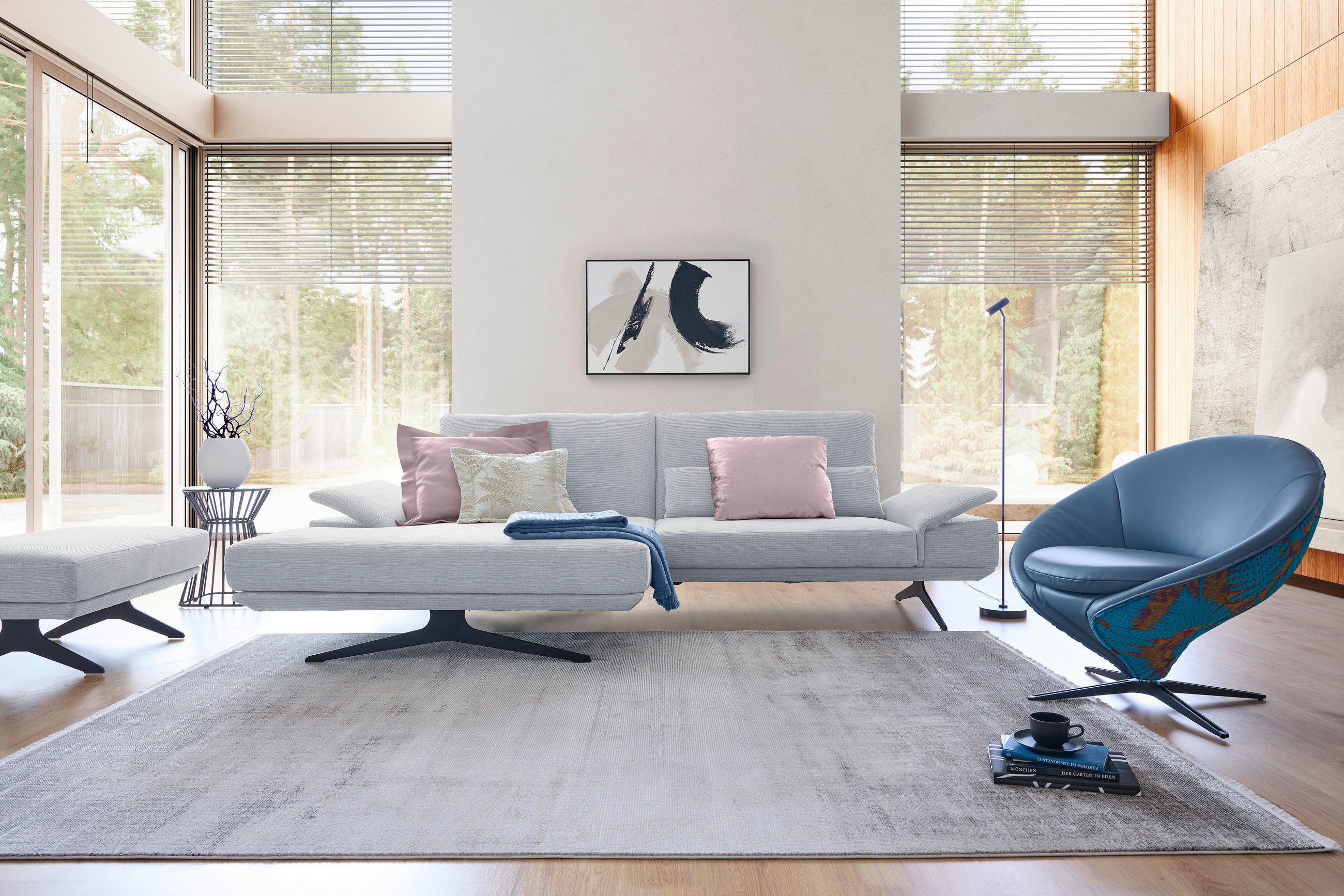 ECKSOFA in Flachgewebe Grau  155/284 cm  - Schwarz/Grau, Design, Textil/Metall (155/284cm) - Koinor