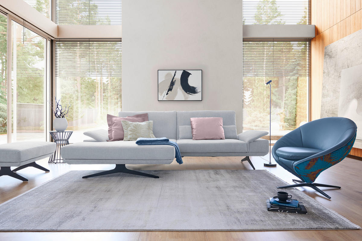 ECKSOFA in Flachgewebe Grau  155/284 cm  - Schwarz/Grau, Design, Textil/Metall (155/284cm) - Koinor