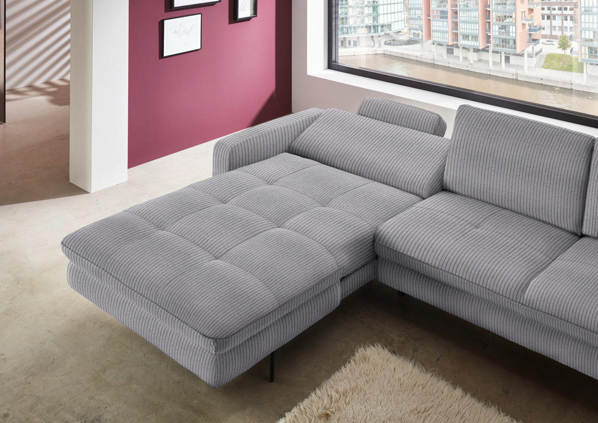 ECKSOFA in Cord Anthrazit  - Anthrazit/Schwarz, Design, Textil/Metall (178/302cm) - Beldomo Style
