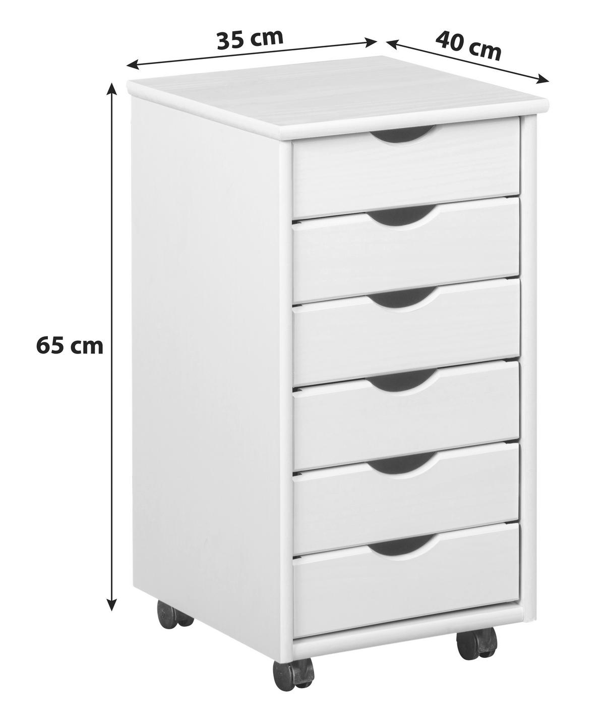 ROLLCONTAINER Kiefer massiv Weiß  - Weiß, Basics, Holz/Kunststoff (35/65/40cm) - MID.YOU