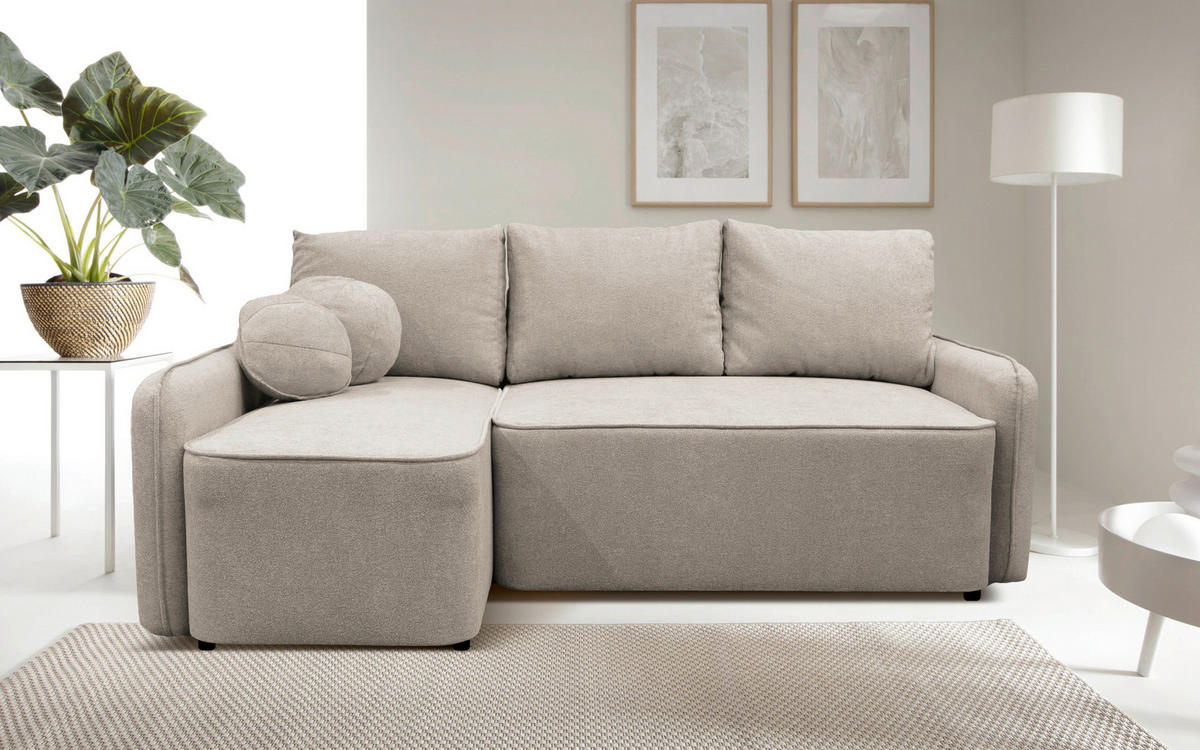 KOTNA SEDEŽNA GARNITURA, struktura, bouclé rjavosiva  - rjavosiva/črna, Design, umetna masa/tekstil (143/209cm) - MID.YOU