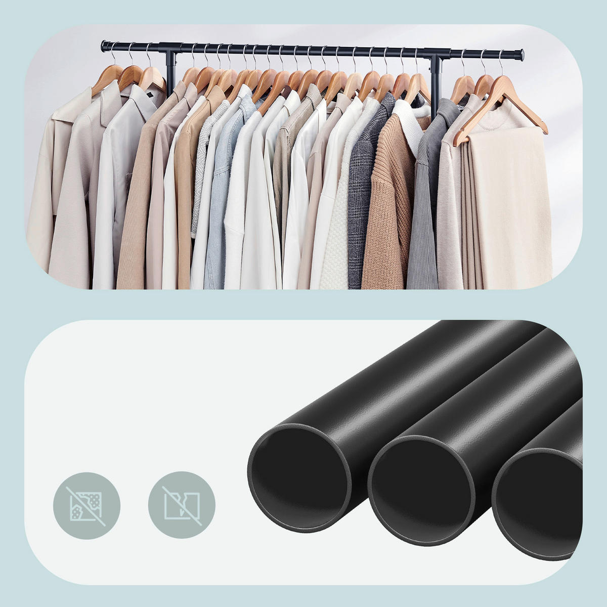 KLEIDERWAGEN in Schwarz 101-165/115-180/49 cm   - Schwarz, Trend, Kunststoff/Metall (101-165/115-180/49cm) - Boxxx