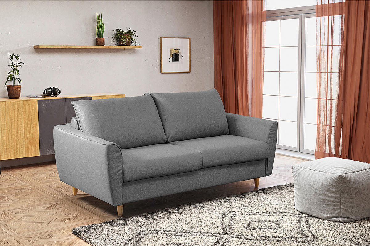 SCHLAFSOFA in Textil Dunkelgrau  - Dunkelgrau/Buchefarben, Design, Holz/Textil (195/90/102cm) - Livetastic
