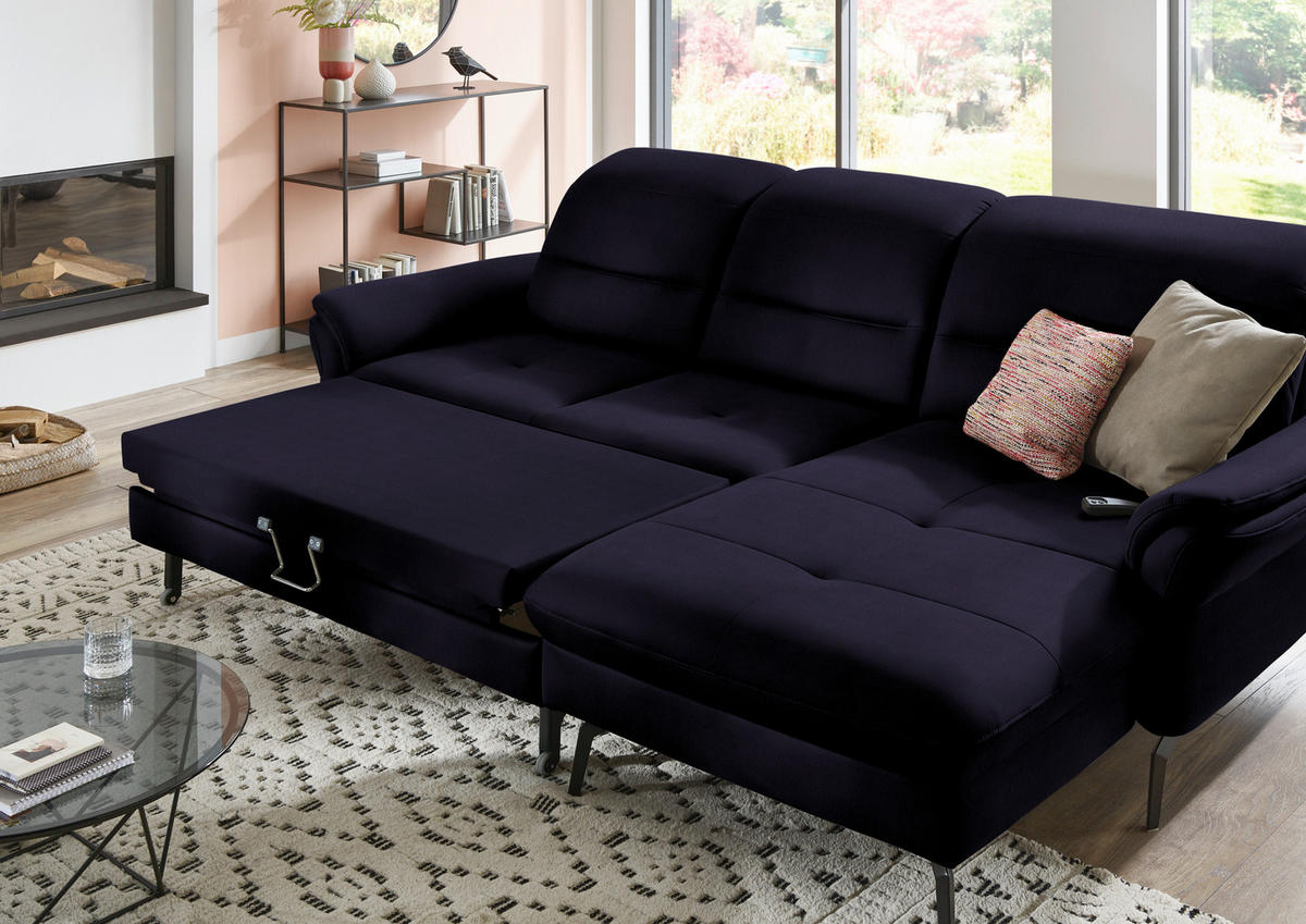 ECKSOFA in Flachgewebe Schwarz  - Schwarz, Konventionell, Textil/Metall (260/181cm) - Beldomo Speed