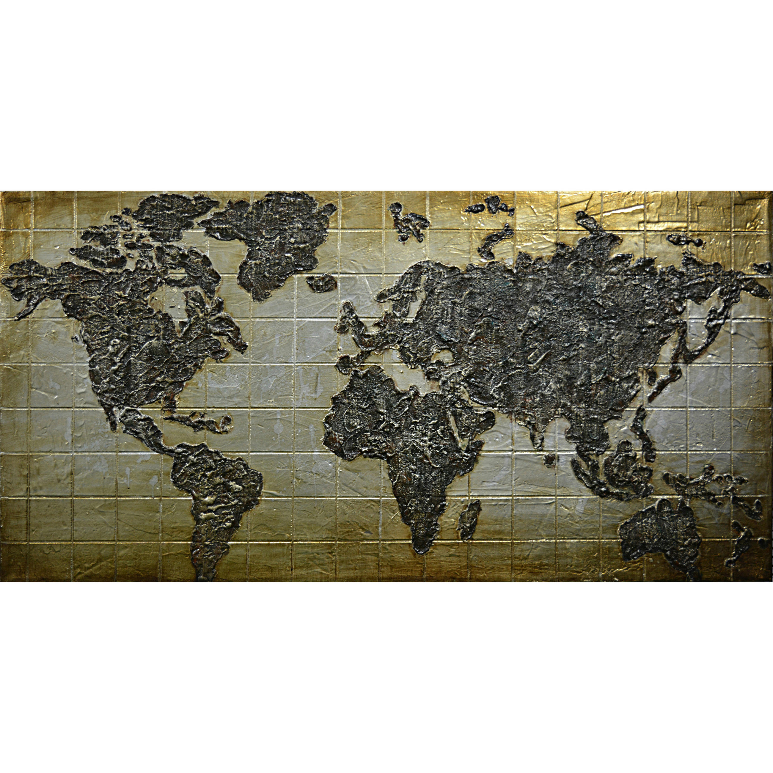 OBJEKTBILD Weltkarte Schwarz, Goldfarben 150/70 cm  - Goldfarben/Schwarz, LIFESTYLE, Holz/Textil (150/70cm) - Monee