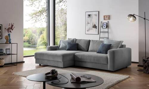 ECKSOFA in Cord Dunkelgrau - Dunkelgrau/Schwarz, Modern, Textil (176/250cm) - Trendmanufaktur