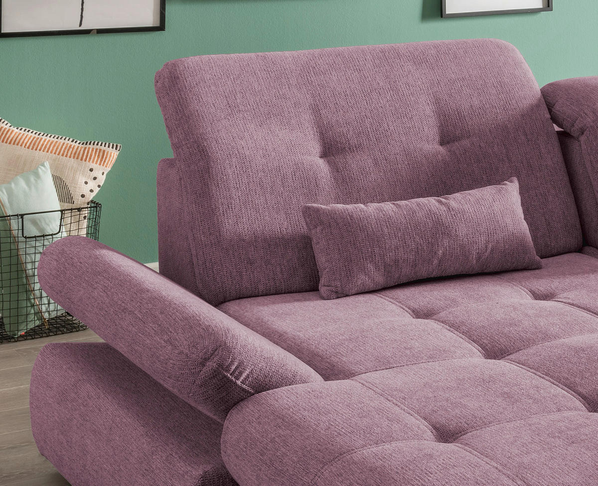 ECKSOFA in Chenille Brombeere  196/300 cm  - Chromfarben/Brombeere, Design, Textil/Metall (196/300cm) - Livetastic