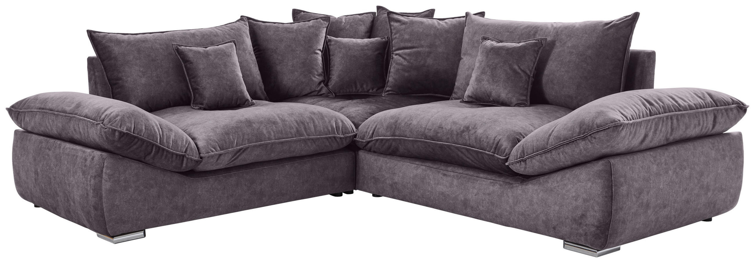 ECKSOFA Dunkelgrau Velours  - Chromfarben/Dunkelgrau, KONVENTIONELL, Kunststoff/Textil (247/247cm) - Carryhome