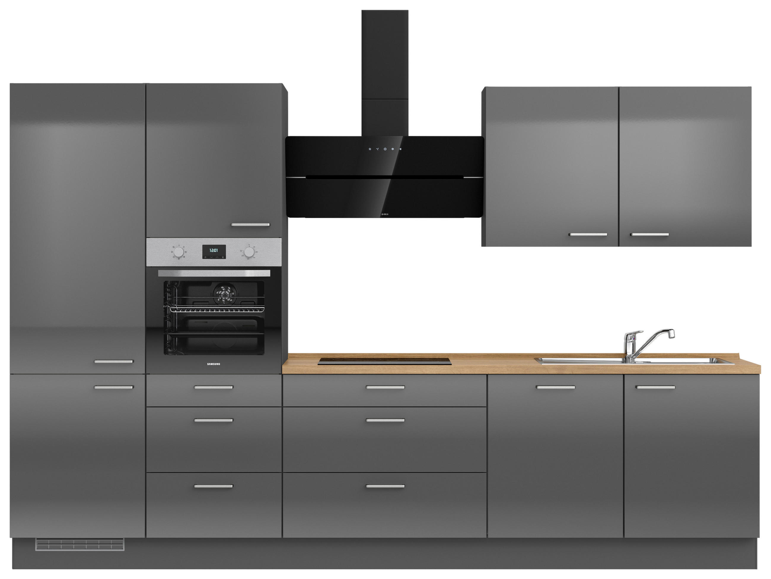 KÜCHENLEERBLOCK 330 cm   in Eichefarben, Schieferfarben  - Schieferfarben/Edelstahlfarben, MODERN, Holzwerkstoff/Metall (330cm) - Nobilia