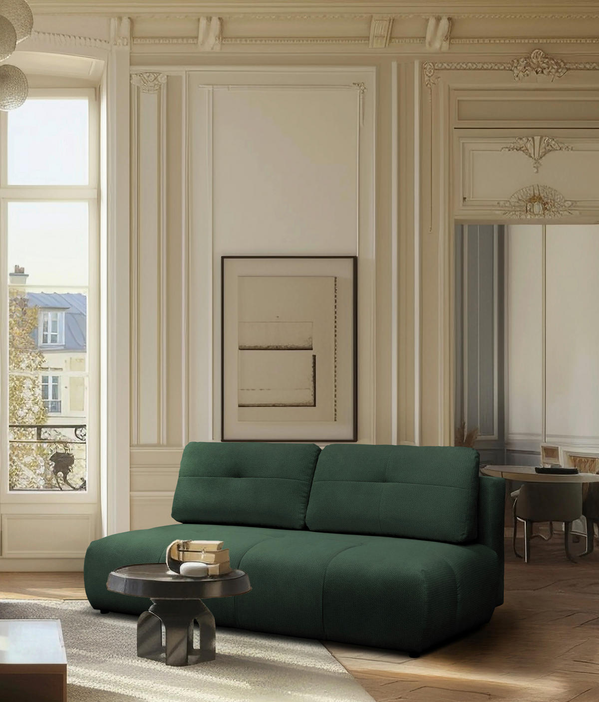 SCHLAFSOFA Struktur Dunkelgrün  - Dunkelgrün/Schwarz, Design, Textil (208/92/104cm) - MID.YOU