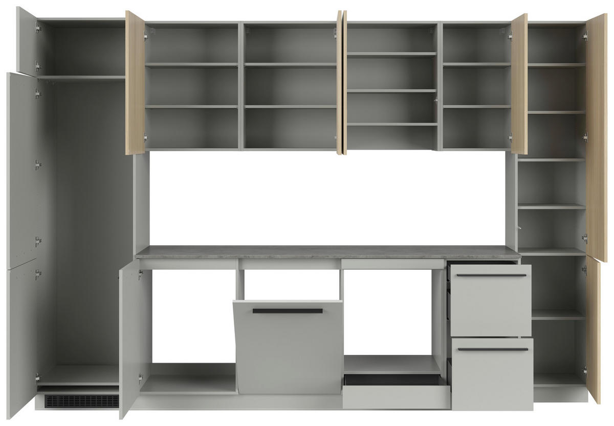 KÜCHENBLOCK 345 cm   in Grau, Eichefarben  - Eichefarben/Schwarz, Basics, Holzwerkstoff/Kunststoff (345cm) - Visiona