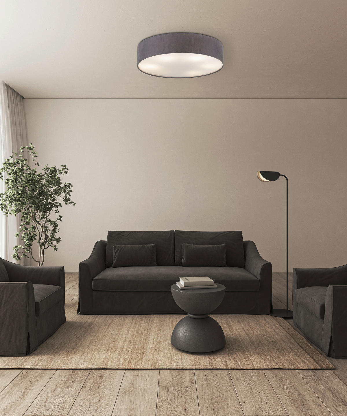 DECKENLEUCHTE  57/13 cm    - Weiß/Grau, Basics, Kunststoff/Textil (57/13cm) - Novel