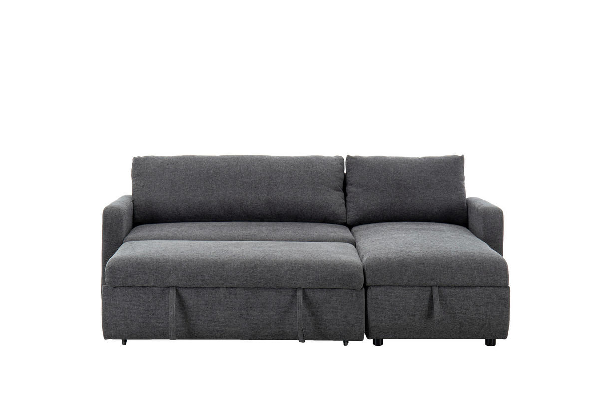 ECKSOFA TUMO Dunkelgrau Leinenoptik Rückenkissen, Bettkasten  - Dunkelgrau/Schwarz, Design, Kunststoff/Textil (152,5/225,5cm) - Livetastic