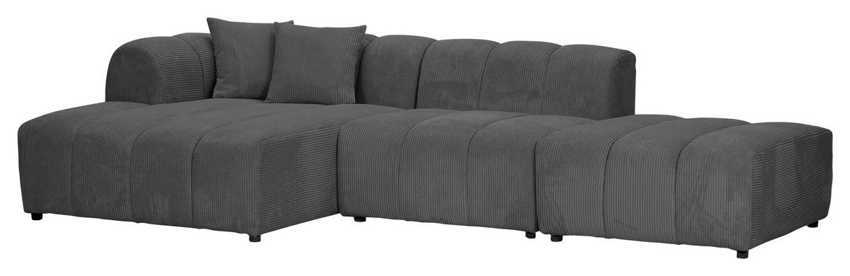 ECKSOFA Dunkelgrau Cord Zierkissen, Rücken echt  - Dunkelgrau/Schwarz, KONVENTIONELL, Kunststoff/Textil (162/313cm) - Carryhome