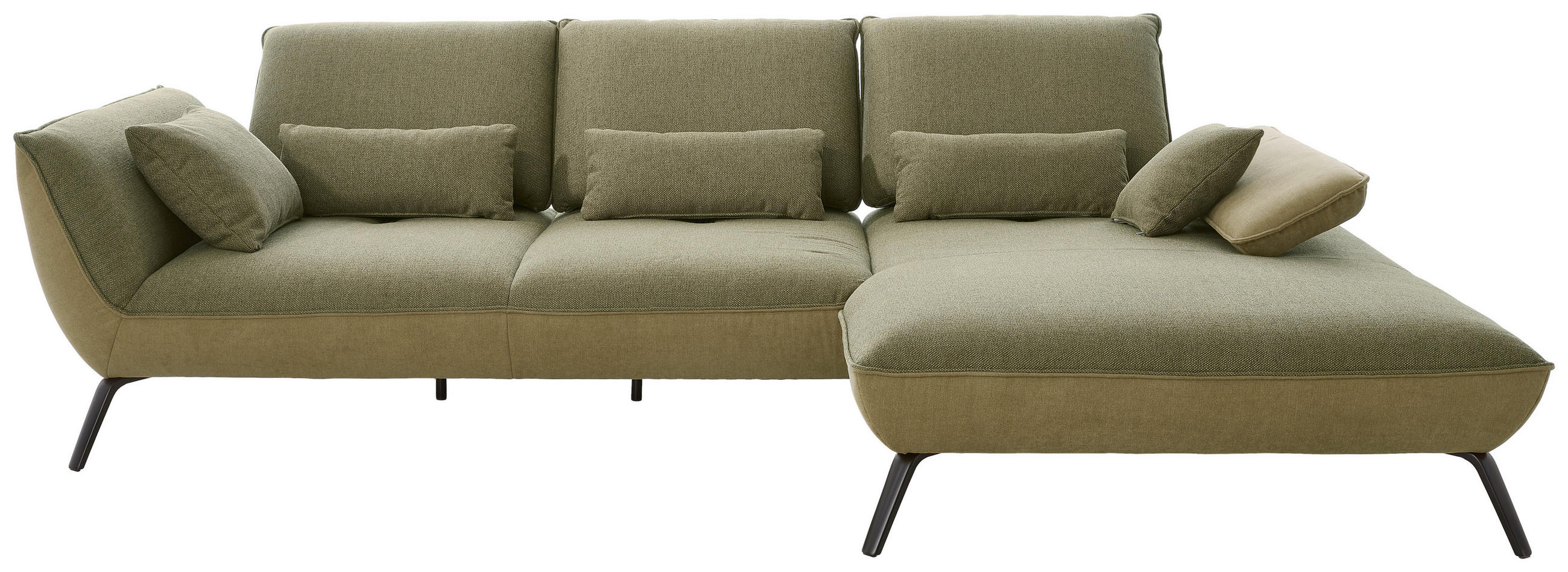 ECKSOFA Olivgrün Flachgewebe  - Schwarz/Olivgrün, Design, Textil/Metall (301/191cm) - Moderano