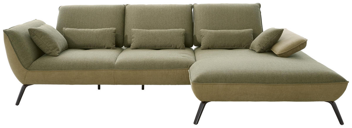 ECKSOFA in Flachgewebe Olivgrün  - Schwarz/Olivgrün, Design, Textil/Metall (301/191cm) - Moderano