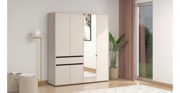 DREHTÜRENSCHRANK 6-türig Schwarz, Kaschmir  - Kaschmir/Schwarz, Basics, Glas/Holzwerkstoff (182,5/210.5/54cm) - Xora