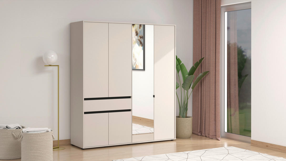 DREHTÜRENSCHRANK 6-türig Schwarz, Kaschmir  - Kaschmir/Schwarz, Basics, Glas/Holzwerkstoff (182,5/210.5/54cm) - Xora