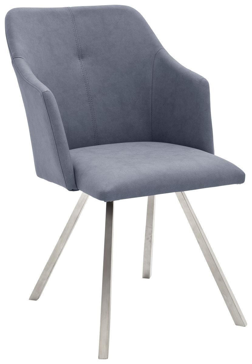 STUHL Lederlook Blau, Grau, Edelstahlfarben  - Blau/Edelstahlfarben, Design, Textil/Metall (54/88/62cm) - Novel