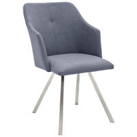 STUHL  in Edelstahl Lederlook  - Blau/Edelstahlfarben, Design, Textil/Metall (54/88/62cm) - Novel