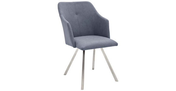STUHL Lederlook Blau, Grau, Edelstahlfarben - Blau/Edelstahlfarben, Design, Textil/Metall (54/88/62cm) - Novel