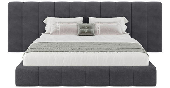 POLSTERBETT gepolstertes Kopfteil, Lattenrost, Bettkasten Anthrazit 160/200 cm  - Anthrazit/Schwarz, Design, Holz/Kunststoff (160/200cm) - Carryhome