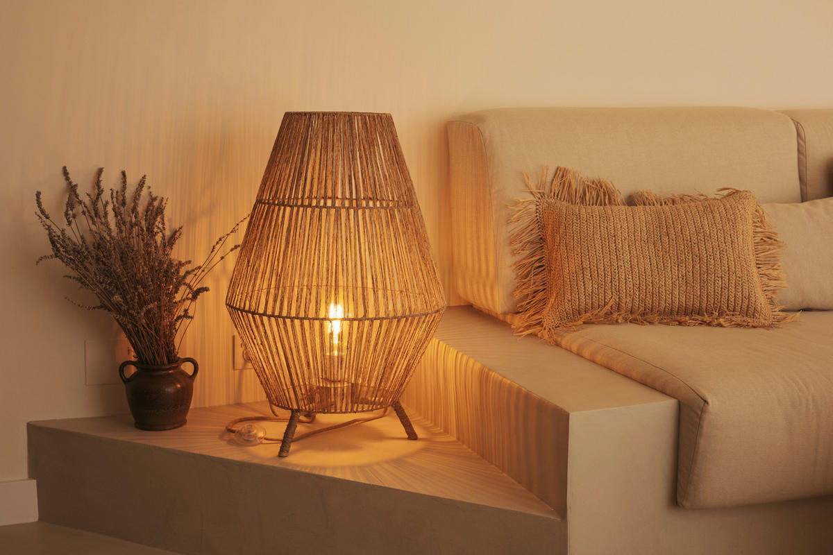 STEHLEUCHTE Sisine 48/72/48 cm  - Hellbraun, Basics, Naturmaterialien/Metall (48/72/48cm) - Newgarden