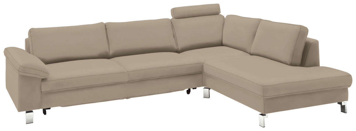 ECKSOFA in Echtleder Hellbraun  - Chromfarben/Hellbraun, Design, Leder/Metall (281/200cm) - Pure Home Lifestyle