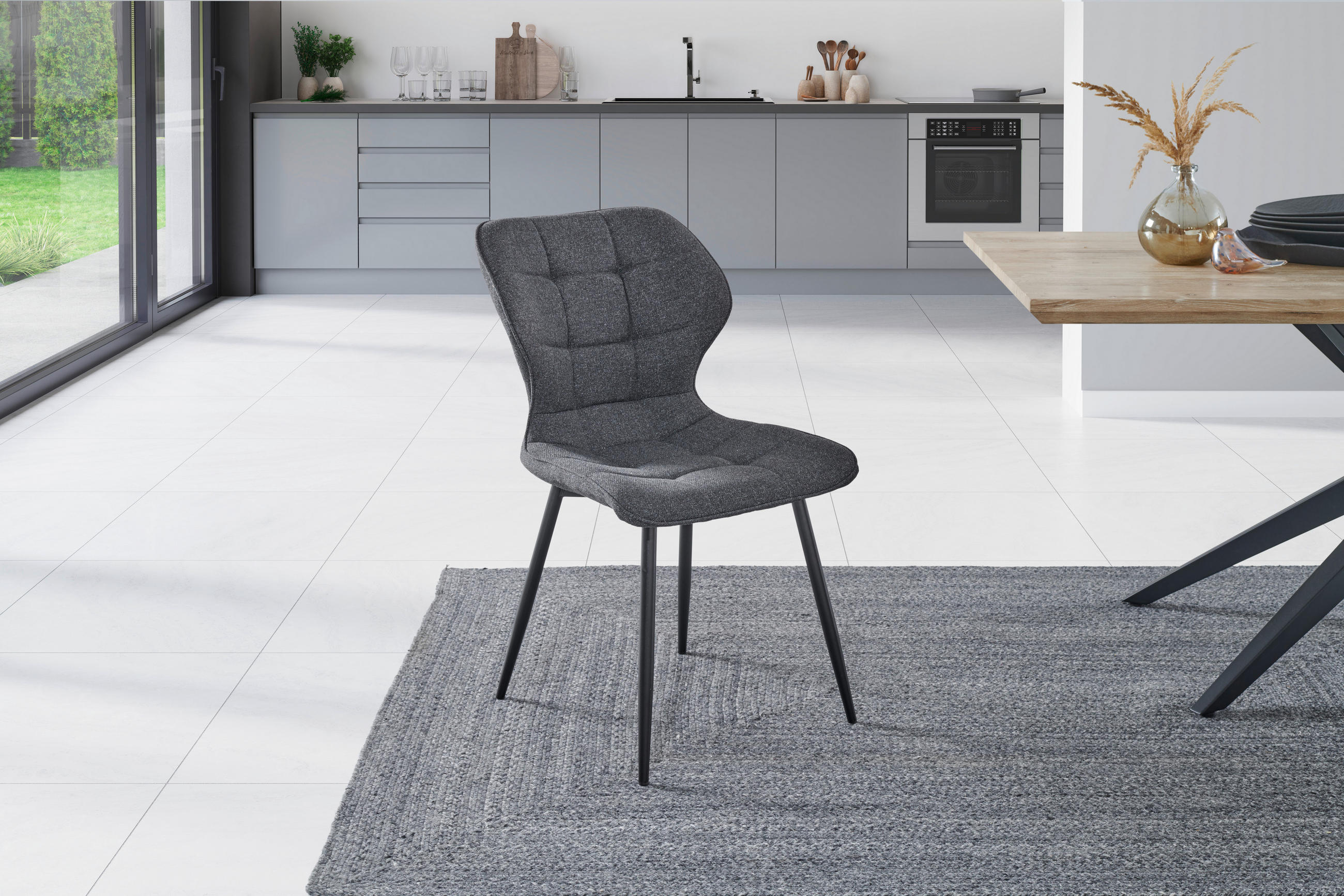 STUHL Webstoff Dunkelgrau Pappel Sperrholz  - Dunkelgrau/Schwarz, LIFESTYLE, Holz/Textil (47/82/59cm) - Livetastic