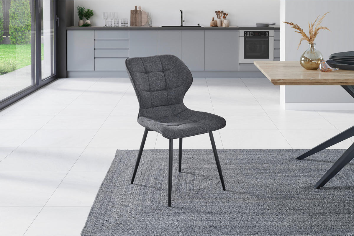STUHL Webstoff Dunkelgrau Pappel Sperrholz  - Dunkelgrau/Schwarz, LIFESTYLE, Holz/Textil (47/82/59cm) - Livetastic