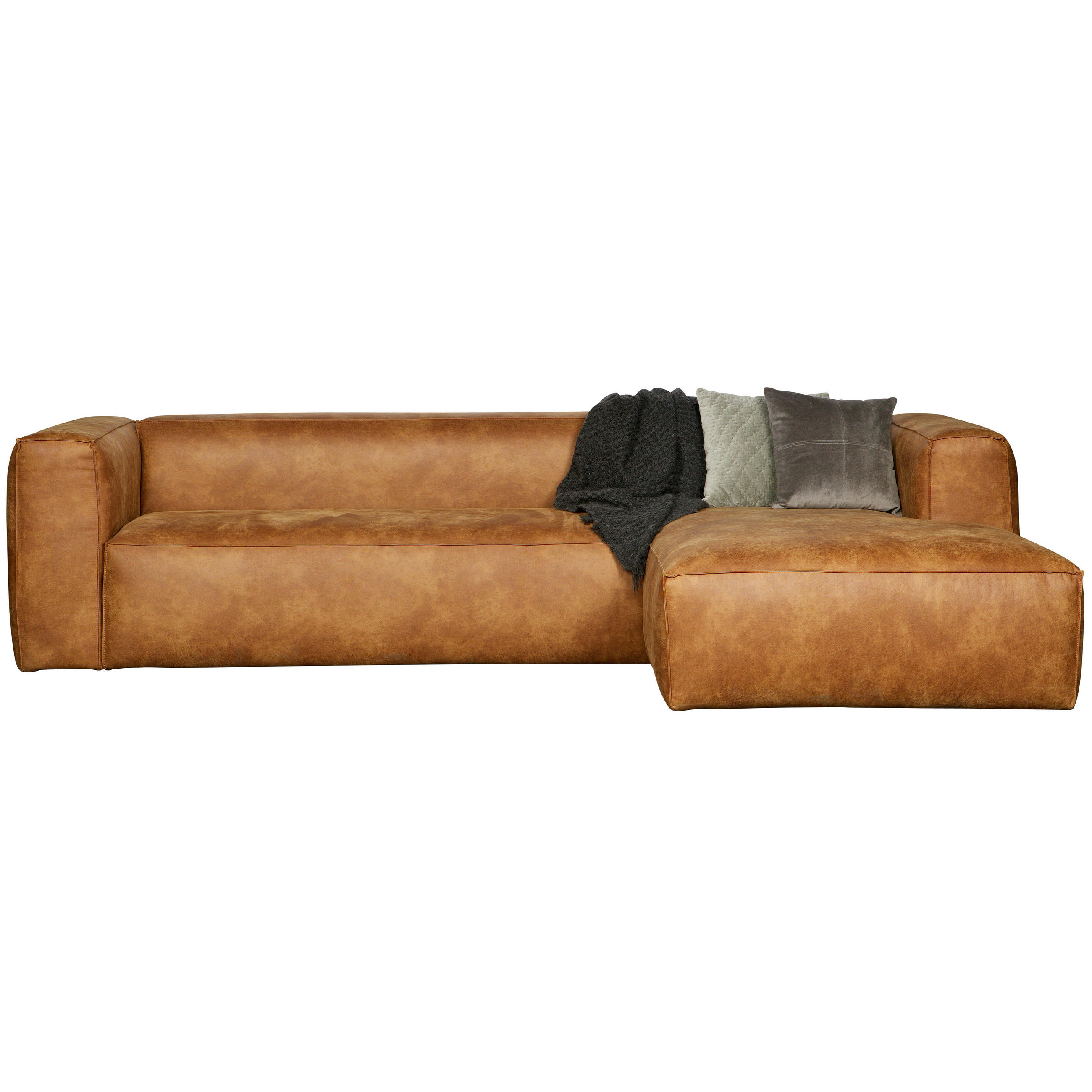 ECKSOFA Bean Cognac Kombination Echtleder/Stoff Lederlook  - Cognac/Schwarz, Design, Leder/Kunststoff (305/175cm) - Livetastic
