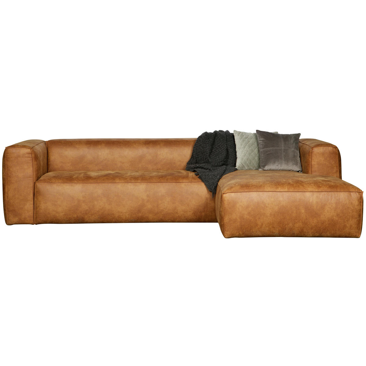 ECKSOFA Bean Cognac Kombination Echtleder/Stoff Lederlook  - Cognac/Schwarz, Design, Leder/Kunststoff (305/175cm) - Livetastic