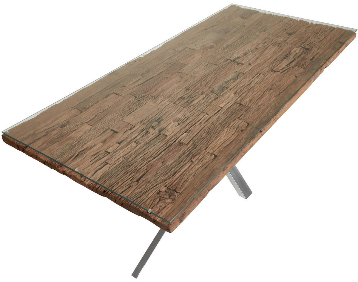 ESSTISCH in Holz, Metall, Glas 220/100/76 cm   - Naturfarben, Lifestyle, Glas/Holz (220/100/76cm) - Livetastic