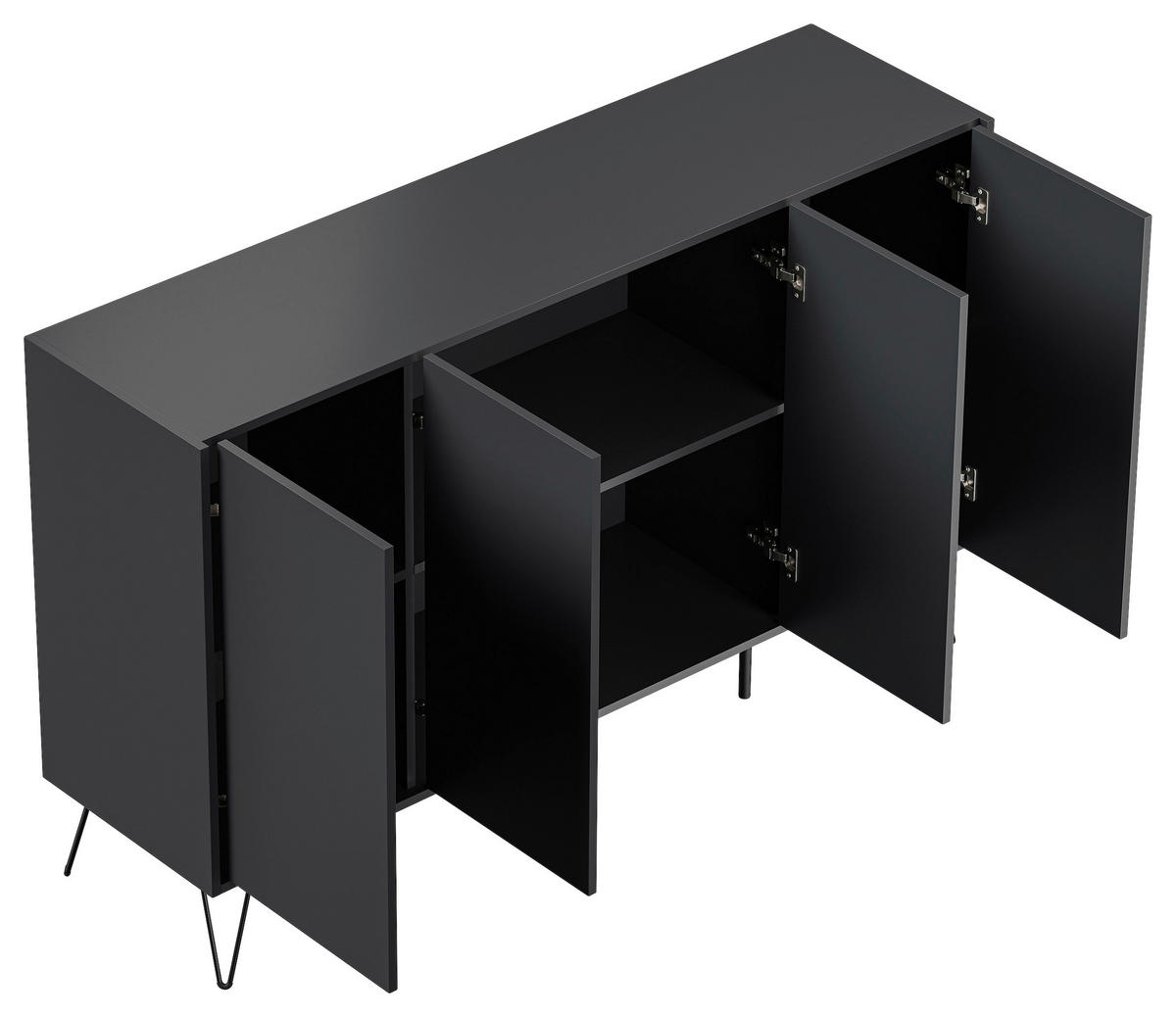 SIDEBOARD Posseik Industrial 155/93,6/42 cm  - Graphitfarben/Schwarz, Design, Holzwerkstoff/Metall (155/93,6/42cm) - P & B