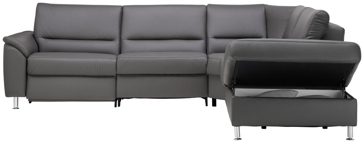 ECKSOFA in Echtleder Grau  - Alufarben/Grau, Konventionell, Leder/Metall (290/249cm) - Beldomo Premium