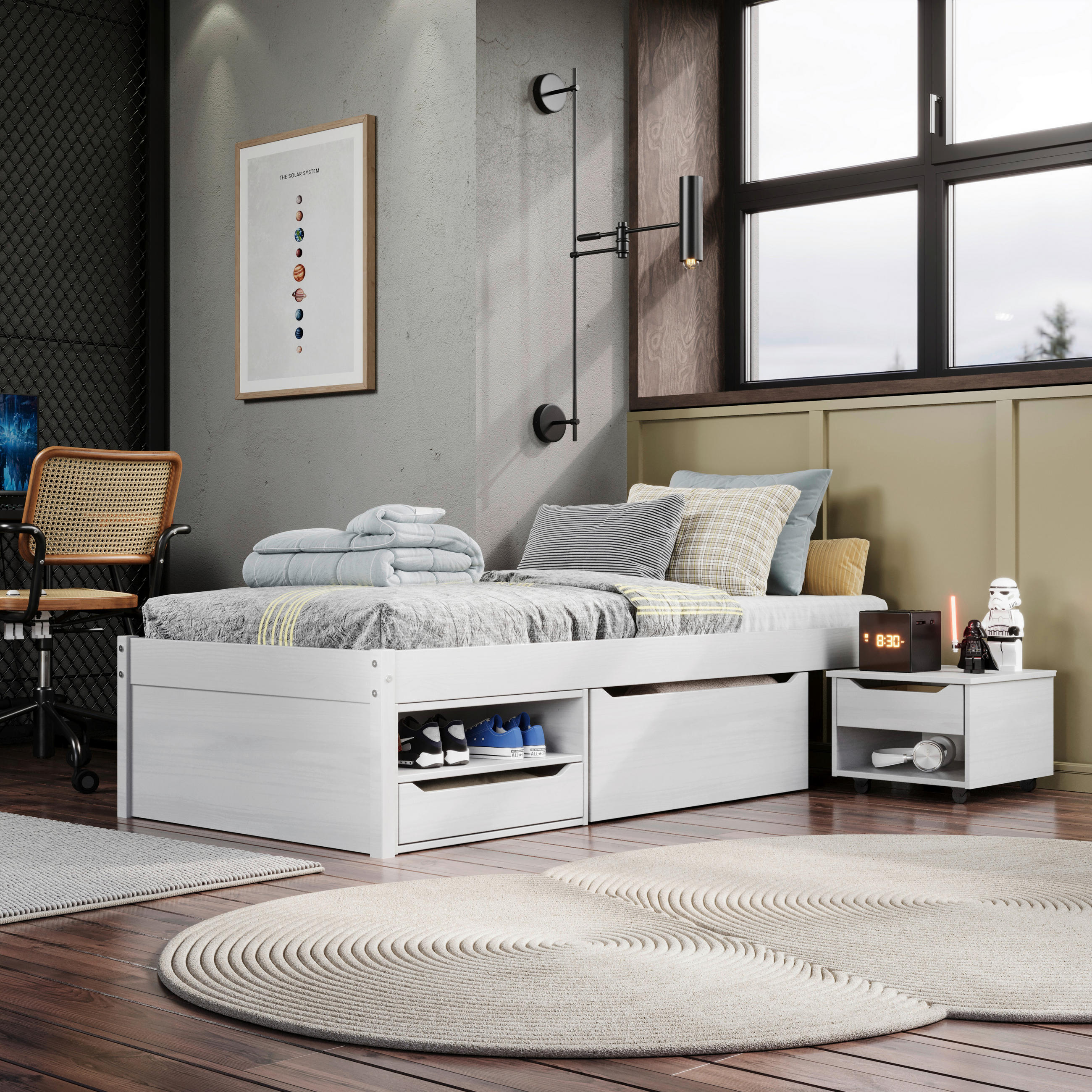 MID.YOU POSTEĽ S ÚLOŽNÝM PRIESTOROM, 90/200 cm biela