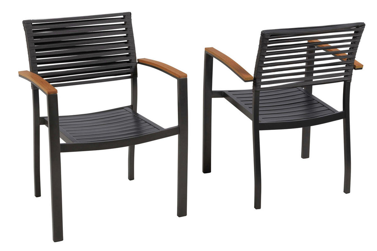 GARTENSTUHL-SET Aluminium Graphitfarben, Grau  - Graphitfarben/Grau, KONVENTIONELL, Kunststoff/Textil (61/53/83,5cm) - Gardenson