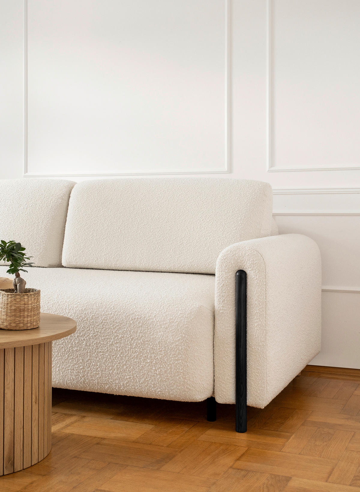 SCHLAFSOFA  mit Bouclé Creme, Schwarz  - Creme/Schwarz, Design, Holz/Textil (244/97/97cm) - MID.YOU