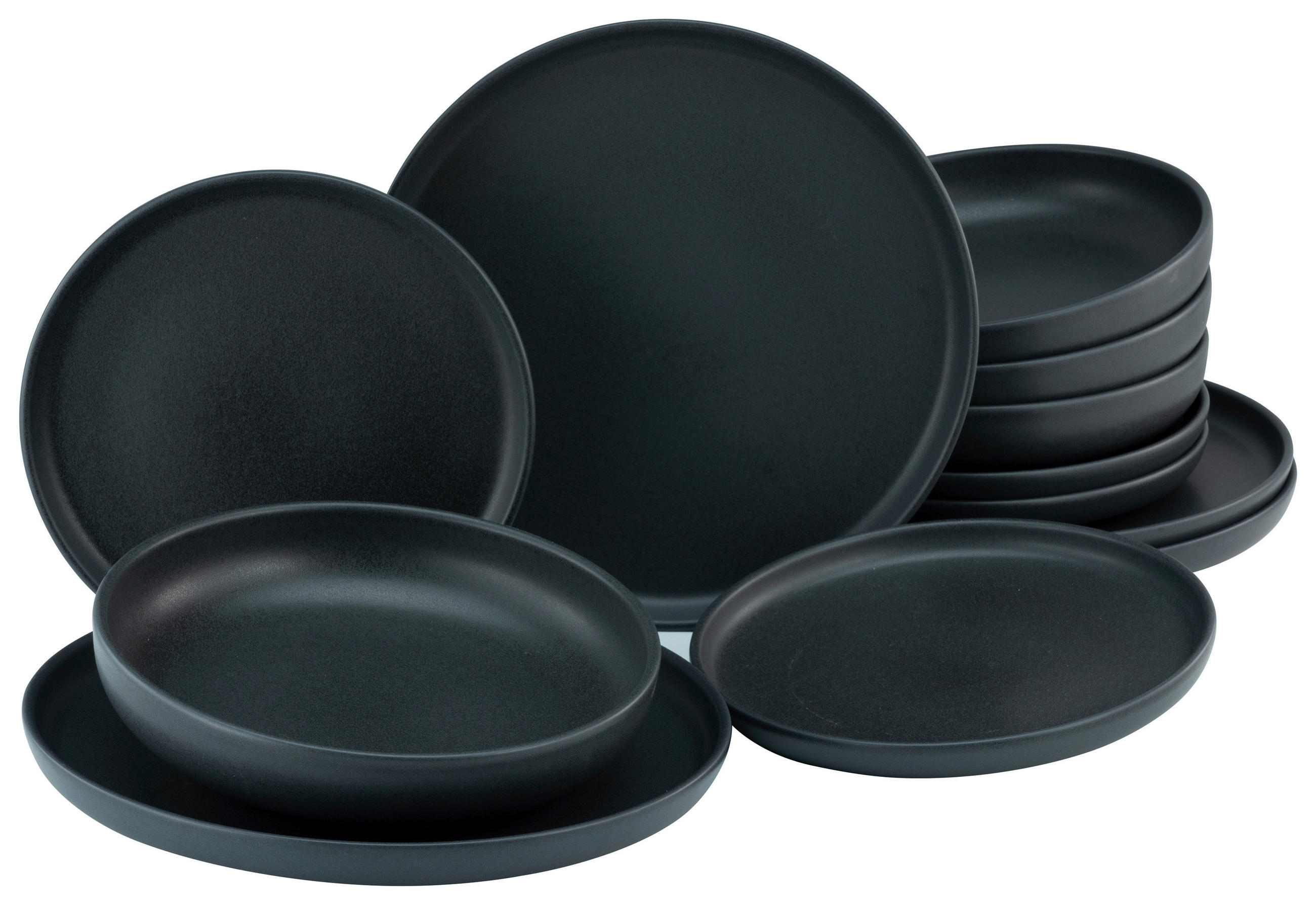 TAFELSERVICE Schwarz 12-teilig Uno - Schwarz, Design, Keramik (36,5/36,5/34,5cm) - Creatable