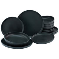 TAFELSERVICE Schwarz 12-teilig Uno  - Schwarz, Design, Keramik (36,5/36,5/34,5cm) - Creatable