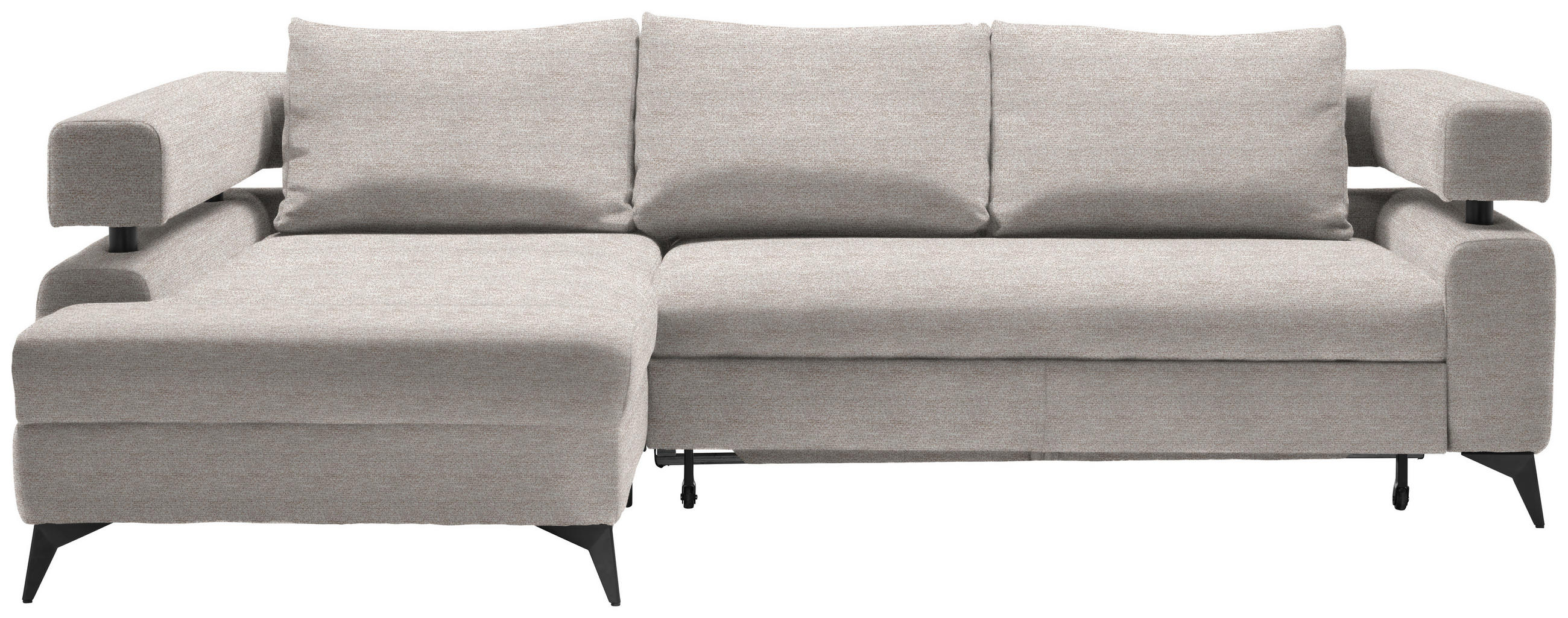 ECKSOFA in Chenille Beige  - Beige/Schwarz, Konventionell, Textil/Metall (184/265cm) - Hom`in
