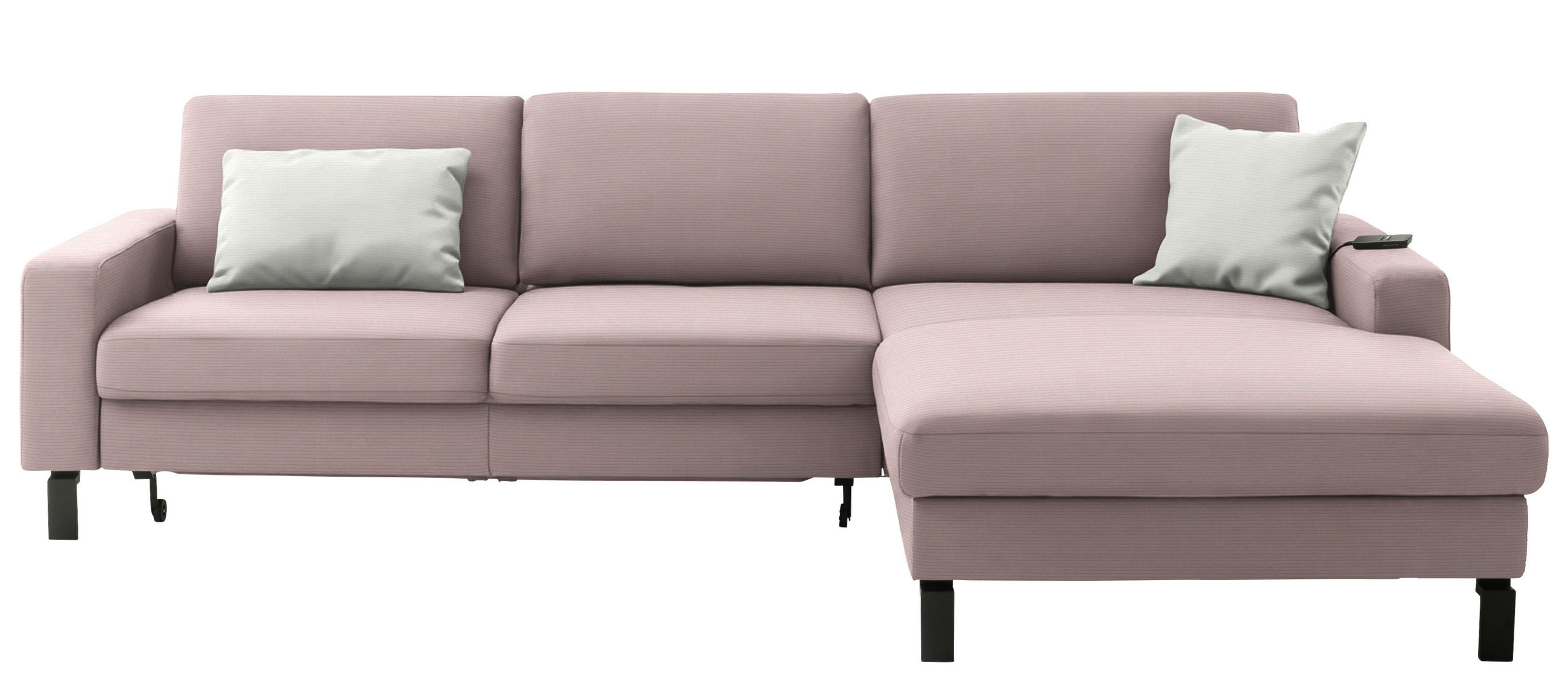 ECKSOFA  in Cord Rosa Rücken echt, Sitztiefenverstellung  298/185 cm  - Schwarz/Rosa, Design, Textil/Metall (298/185cm) - Pure Home Lifestyle