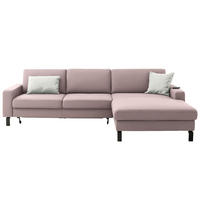 ECKSOFA  in Cord Rosa Rücken echt, Sitztiefenverstellung  298/185 cm  - Schwarz/Rosa, Design, Textil/Metall (298/185cm) - Pure Home Lifestyle