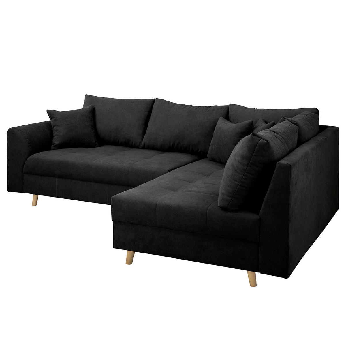 ECKSOFA inkl. Hocker Ariella in Mikrofaser Schwarz  161/231 cm  - Schwarz/Naturfarben, Design, Holz/Textil (161/231cm) - Livetastic