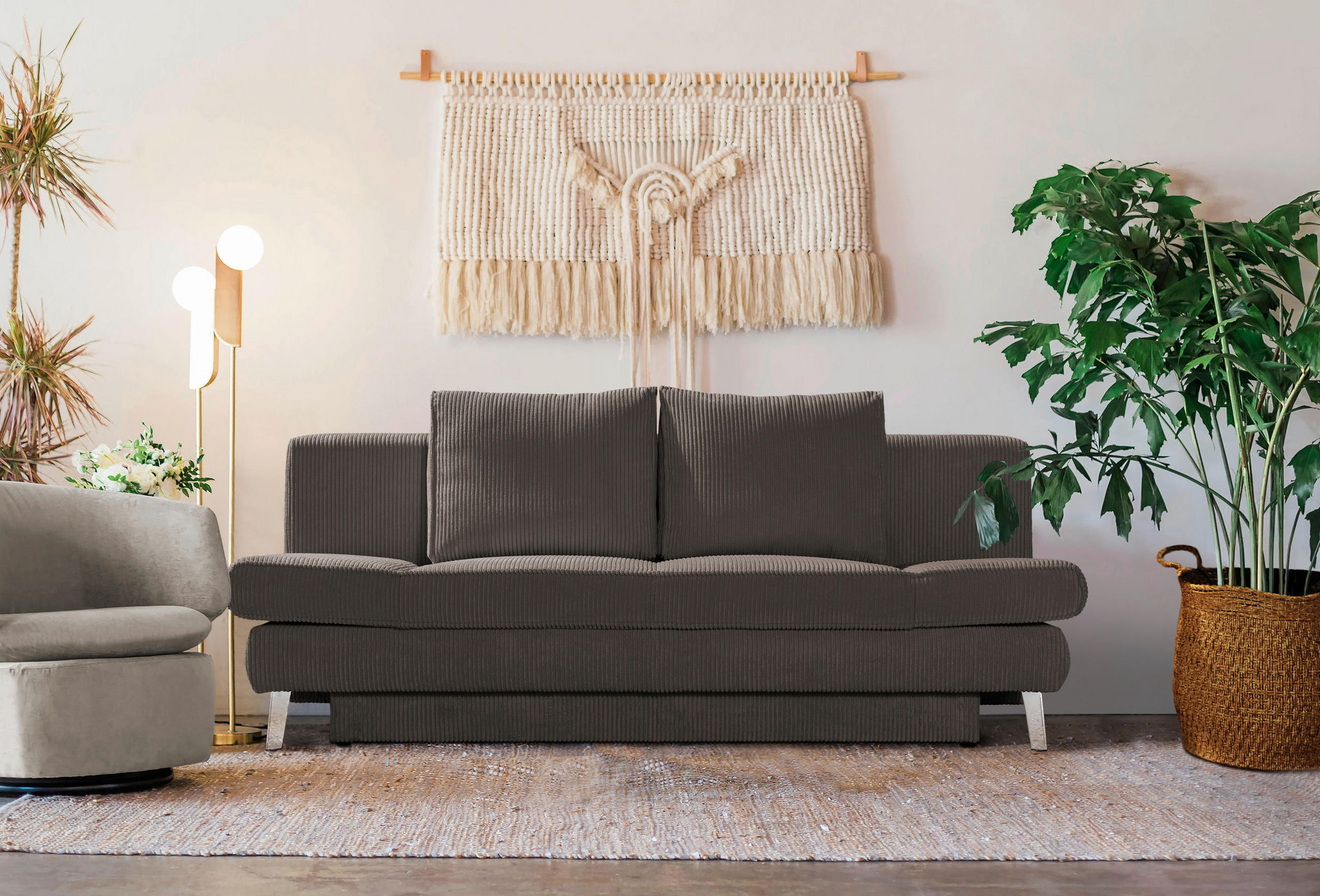 SCHLAFSOFA in Cord Braun  - Chromfarben/Braun, Design, Textil/Metall (200/85/90cm) - Xora