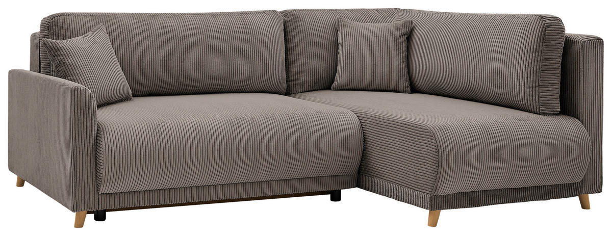 ECKSOFA MILOS Hellbraun Cord Rückenkissen, Bettkasten, Schlaffunktion, Rücken echt  - Hellbraun/Naturfarben, Design, Textil (224/148cm) - P & B
