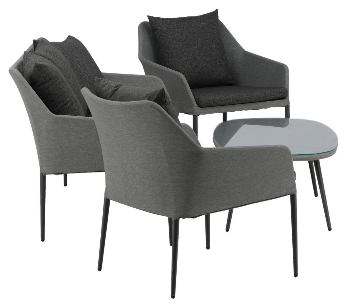 LOUNGEGARNITUR   Aluminium  - Schwarz/Grau, KONVENTIONELL, Textil/Metall - Gardenson